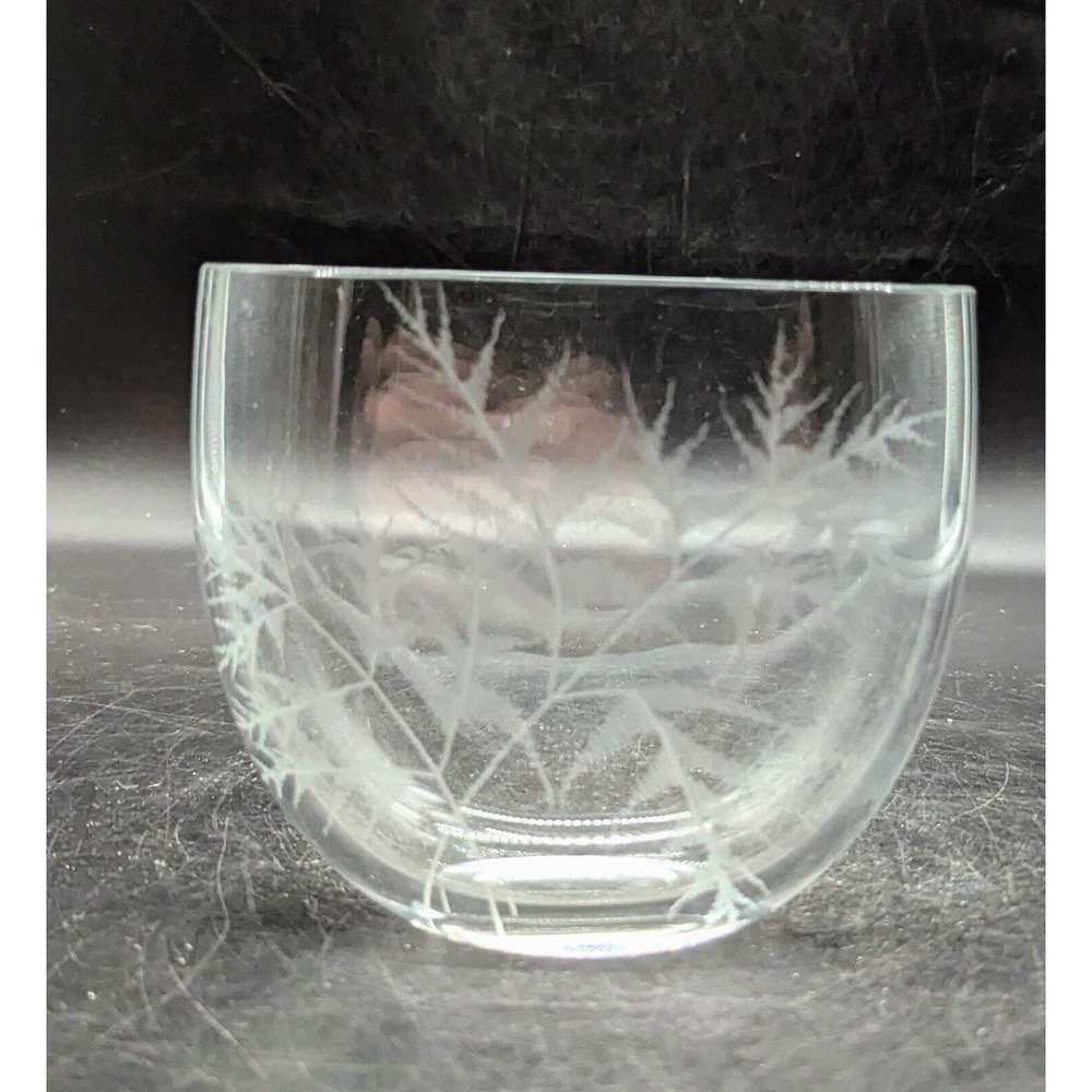 Vintage Ekenas Sweden Etched Fern Clear Glass Vase 4.75" Signed Numberes